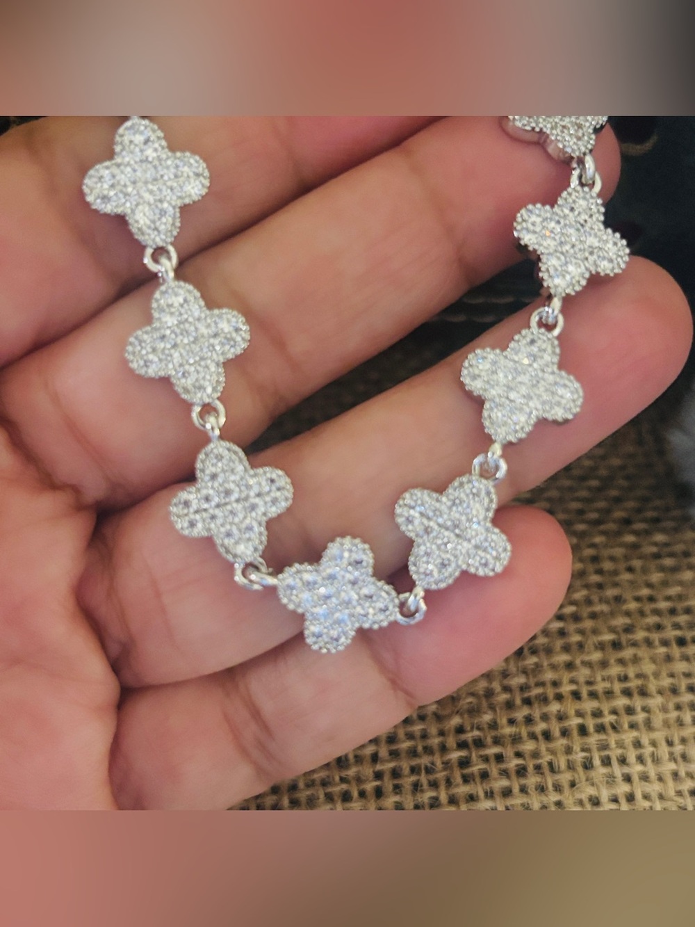 7” Silver Pave Clover Link Bracelet - Women Jewelry
